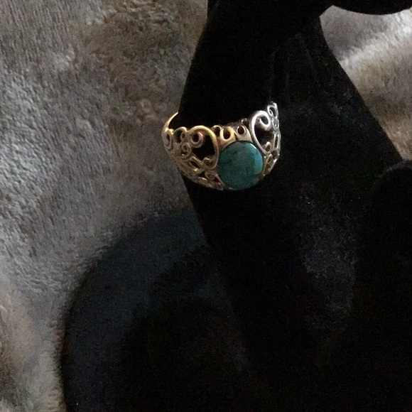 Shubes Turquoise & Sterling Silver Scroll Ring Size 10 - Picture 7 of 8